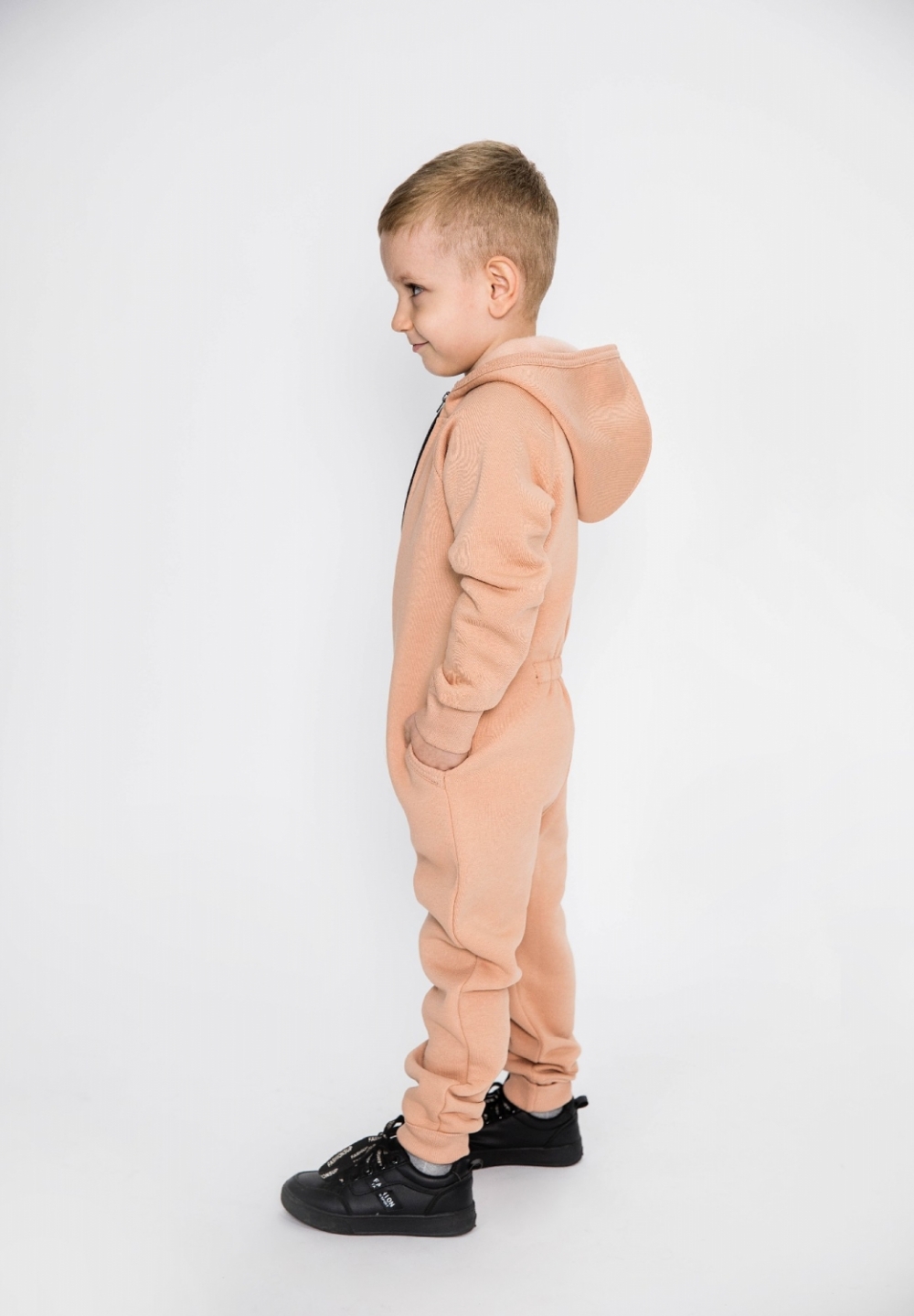 318-К. Комбинезон на молнии с капюшоном,  капучино, хлопок 65%, 35% ПЭ, 3 нитка толстовка (начёс) 86,92,98,104