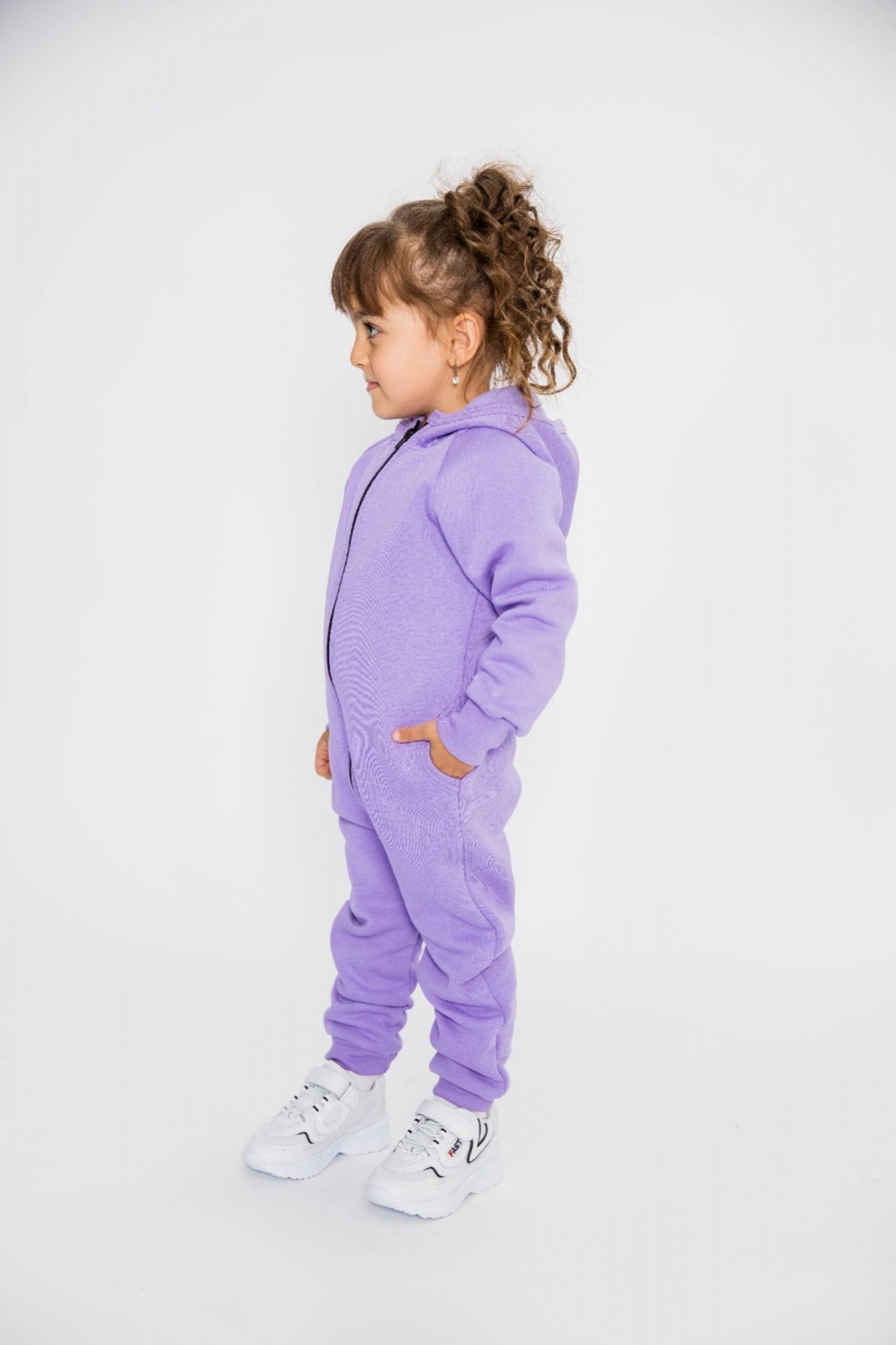 318-Л. Комбинезон на молнии с капюшоном, лиловый, хлопок 65%, 35% ПЭ, 3 нитка толстовка (начёс) 86,92,98,104