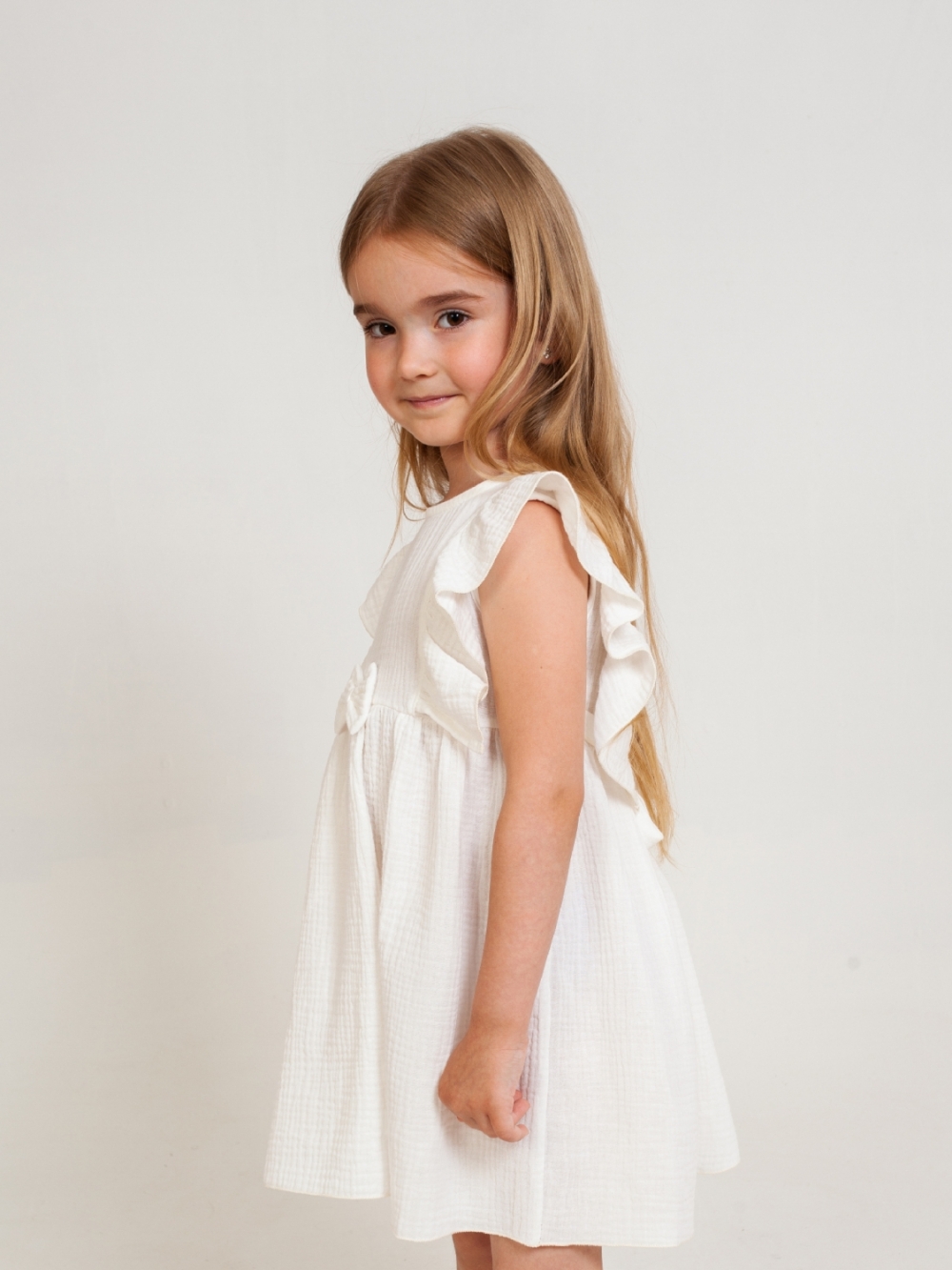 322-МО. Платье из муслина детское, хлопок 100% молочный, р. 74,80,86,92