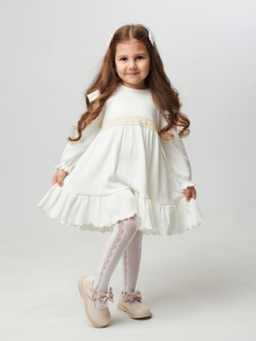 Купить оптом 332. Платье детское из лапши, хлопок 100%, молочное, р. 74,80,86,92 в Уссурийске