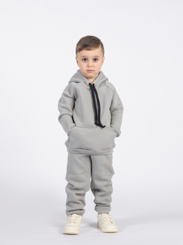 296-С. Свитшот с капюшоном  + Штаны, хлопок 65%, 35% ПЭ, 3-х нитка (начес) серый  146,152,158