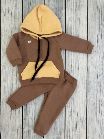 Купить оптом 296-РАЗ. Худи +Брюки детские, хлопок 65%, 35%  ПЭ, 3-х нитка (начес) разноцветный 80,86,92 в Уссурийске