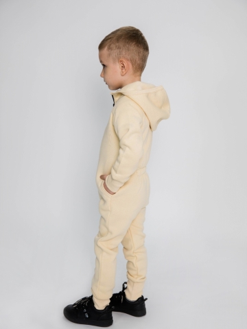 318-СЛ. Комбинезон на молнии с капюшоном, сливочный, хлопок 65%, 35% ПЭ, 3 нитка толстовка (начёс) 86,92,98,104