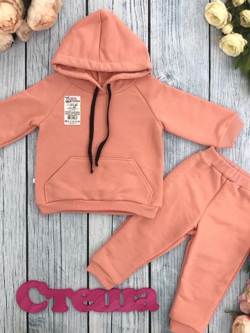Купить оптом 311-ПР. Свитшот с капюшоном + Штаны, хлопок 65%, 35% ПЭ, 3-х нитка ( без начеса) персик 80,86,92 в Уссурийске
