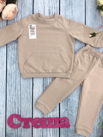 Купить оптом 312-СЛ. Свитшот+ Штаны , хлопок 70%, 25% ПЭ, 5% лайкра, 2 нитка петля без начеса, сливочный 80,86,92 в Уссурийске