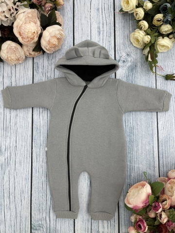 Купить оптом 308-СЕР. Комбинезон с капюшоном, хлопок 65%, 35% ПЭ, 3-х нитка с начесом + интерлок 62,68,74,80 в Уссурийске