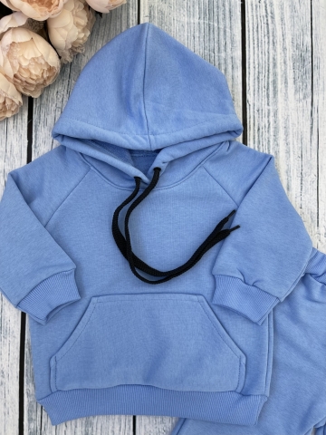 311-Г. Свитшот с капюшоном + Штаны, хлопок 65%, 35% ПЭ, 3-х нитка ( без начеса) голубой 80,86,92